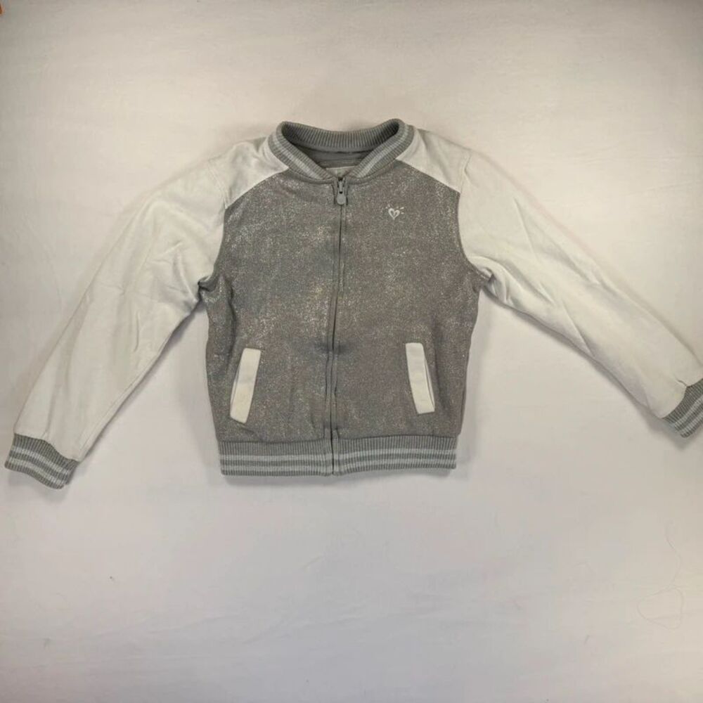 Justice Silver & White Varsity/Bomber Style jacket Size 12